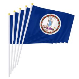 Accessoires PTEROSAUR 14x21cm Amerikaanse Virginia State Handvlag, VS Amerikaanse VA Virginian Hand Held Kleine Wuivende Vlag Bureau Decor Geschenken, 50/100 stuks
