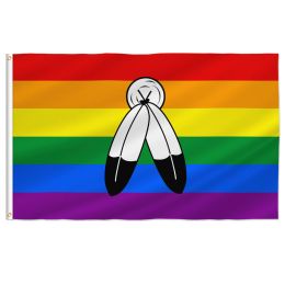 Accessoires Drapeau de fierté bispirituel PTEROSAUR, drapeau arc-en-ciel LGBT 2 esprits pour décoration de fête LGBTQ, bannière de décoration extérieure et intérieure, 2x3 3x5 pieds