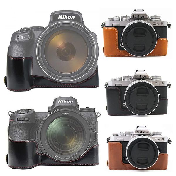 Accesorios Bolsa de cámara de cuero PU Base de caja de medio cuerpo para Nikon Z FC ZFC Z50 Z5 Z6 Z7 II Z6II Z7II P1000 P900 Cámaras digitales