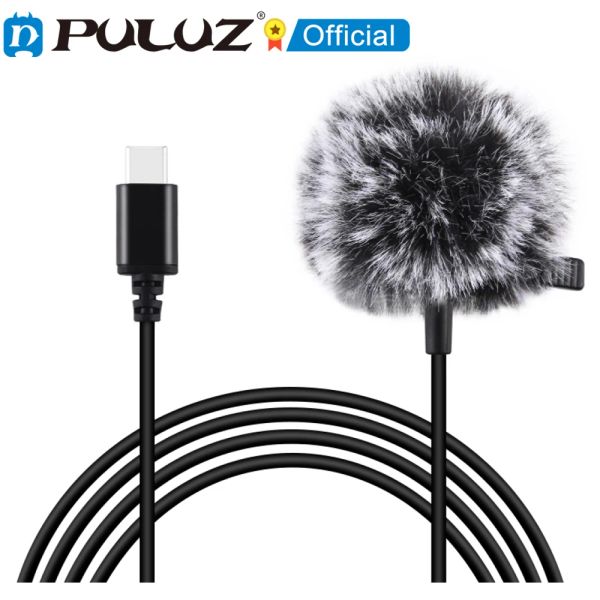 Accessoires PULUZ 1,5m 3,5 mm / type C Jack Lavalier Wired Condenser Recording Microphone pour iPhone Huawei Xiaomi Samsung Phone Microphone