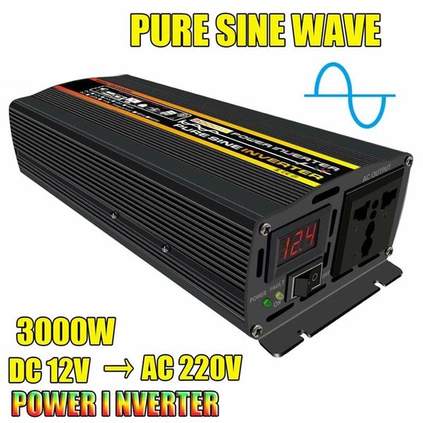 Accesorios Inversor de onda sinusoidal pura 3000W 4000W 6000W Inversores de energía solar para automóviles con pantalla LED Convertidor de voltaje de CC de 12 V a CA de 220 V