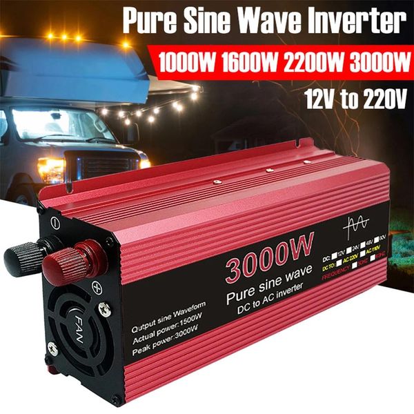 Accesorios Inverter de onda sinusoidal Pure 50Hz DC 12V a AC 220V Voltaje 1000W 1600W 2200W 3000W Transformador Convertidor de energía solar