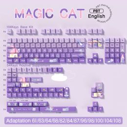 Accessoires Purple Gradient Cute Kawaii Meow Magic Cat Keycaps Cherry Profil pour Gateron Commutateurs Gamer Gamer Keyboard 1set