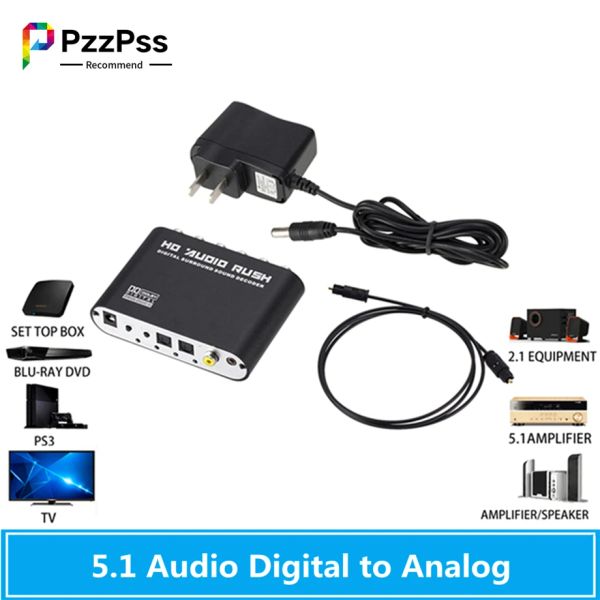 Accesorios PZZPSS DAC Digital a analógico 5.1 canal Converter de audio Audio óptico SPDIF coaxial AUX 3.5 mm a 6 RCA Audio Converter DAC