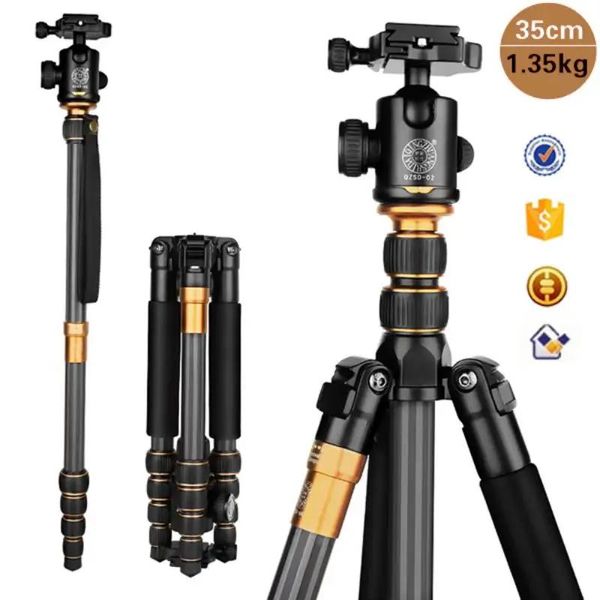 Accessoires QZSD Q666C trépied en Fiber de carbone monopode rotule pour appareil photo reflex numérique lumière support Portable tripes professionnelles compactes