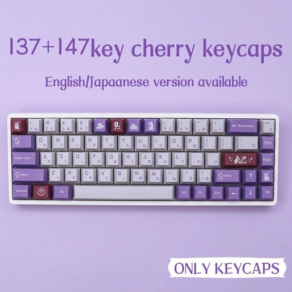 Accessoires Rabbit Keycaps pourpre 147 touches PBT colorant sous-jaculé de profil de cerise de cerise JP Fon