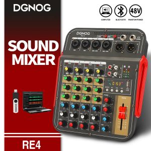 Accessoires RE4 4Channel Sound Mixer Aux Effec Console DJ Mélangez 48V Phantom Power Bluetooth USB Rec avec XLR Output Audio Mixer DGNOG