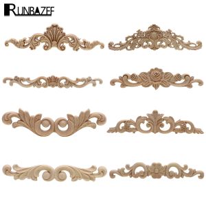 Accessoires Rechthoek Carving Natuurlijk Hout Appliques voor Meubelkast Ongeverfd Houten Lijstwerk Decal Vintage Decoratie Accessoires