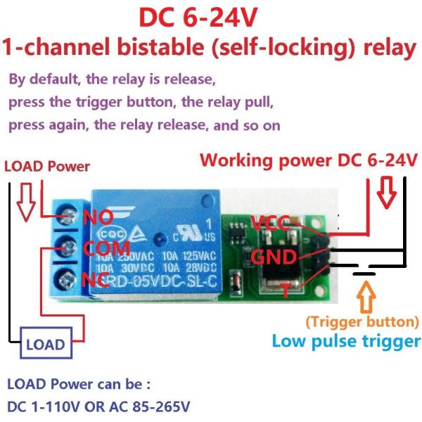 Module de relais d'accessoires, 624V Module de déclenchement de déclenchement à faible impulsion à faible blocage Bistable Selflocking