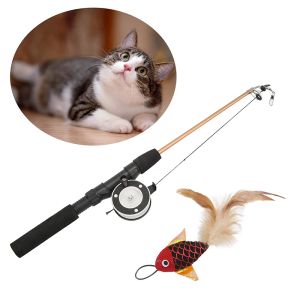 Accessoires Intrekbare kat speelgoed vis type telescopische veren grappige catcher teaser stick pet speelgoed katten staven simulatie visser staaf