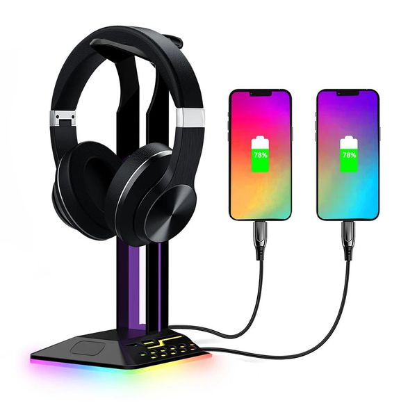 Accesorios Soporte para auriculares RGB Rack 6 modos Soporte de exhibición para auriculares para juegos Accesorios para juegos de PC portátil de escritorio con tipo C y 2 puertos USB