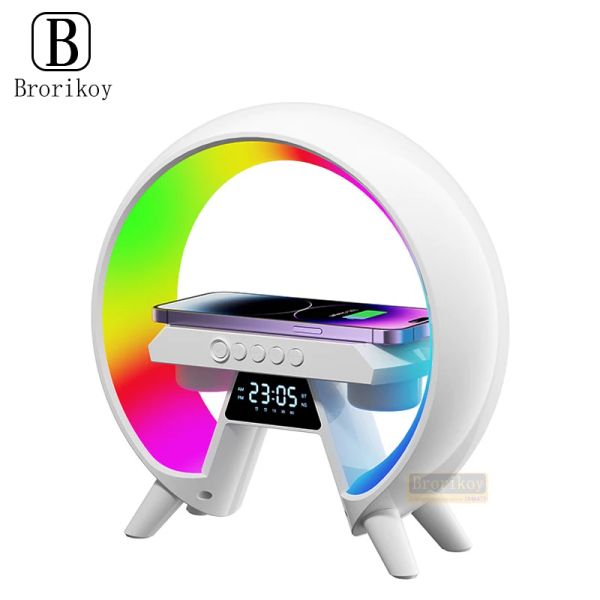 Accessoires RVB LED Contrôle Night Light Bluetooth Enceinte atmosphère lampe numérique Chargeur sans fil pour la décoration de la chambre à coucher iPhone