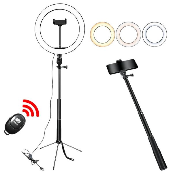 Accesorios Anillo de luz 26 cm Selfie Ringlight con soporte Trípode Stick Youtube Kit de luz Anillo Lámpara 10 pulgadas 5600 K Luz Nuevo para videos cortos