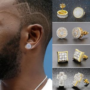 Accessoires Rock Hip Hop Iced Out Stud Earring for Men Male ingelegde AAA+CZ Zirkon Gold Color Piercing Ooraccessoires Hiphop Trend Sieraden Men