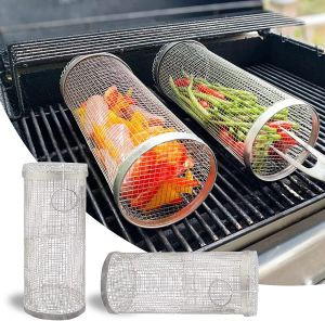 Accessoires Roule Grilling BBQ Panier en acier inoxydable en acier inoxydable Panier de grille de grille portable Barbecue de camping extérieur outils