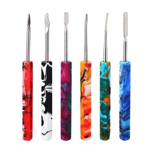 Accessoires Colophane Dab Outils pour stylo à herbes sèches Poignée en résine Dabber Outil de sélection en métal Cire Huile Tabac Pipe enail Kit pk Titanium avec emballage de tube PP