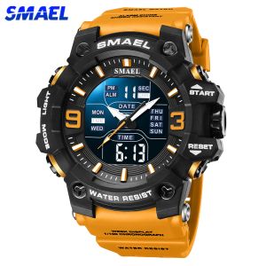 Accesorios Samel Watch For Men Orange Dual Time Display Sport Sport Wallwatch Repespat Alarm Ejército Led Led Digital Back Light Male Reloj