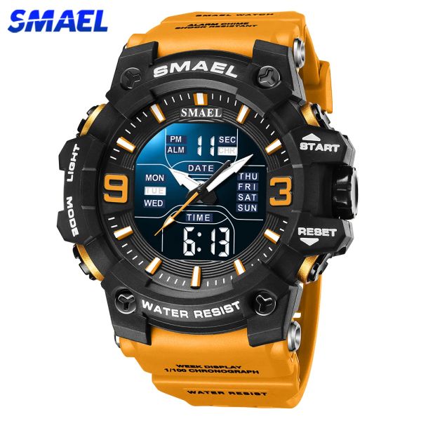 Accesorios Samel Watch For Men Orange Dual Time Display Sport Sport Wallwatch Repespat Alarm Ejército Led Led Digital Back Light Male Reloj