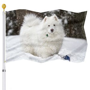 Accessoires Samojeed Hond Vlag Sneeuw In De Winter Polyester Vlaggen voor Huis Binnen Tuin Buiten Decor Messing Grommets Vlag Leuke Huisdier Decoratieve Vlag