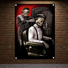 Accessoires Skelet Kapper Banners Schedel Tattoo Art Vlag Canvas Schilderij Kapper Muur Decor Scary Bloody Posters Tapijt Muur Opknoping