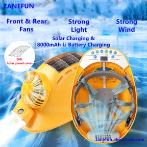 Accessoires Capulet de ventilateur solaire avec 2 ventilateurs Airconditioning Bluetooth FM Radio LED Light Compass Outdoor Travail Pêche Camping Casqueur