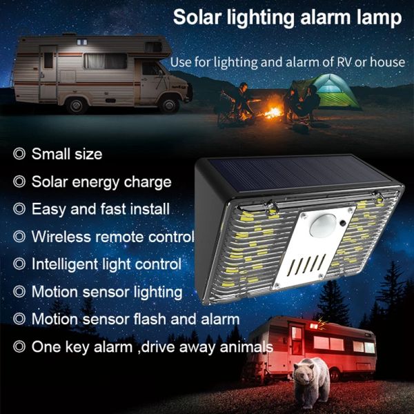 Accesorios Alarma de control remoto del sensor de movimiento solar Alarma de control remoto 129 DB Detector de luz de advertencia y advertencia al aire libre