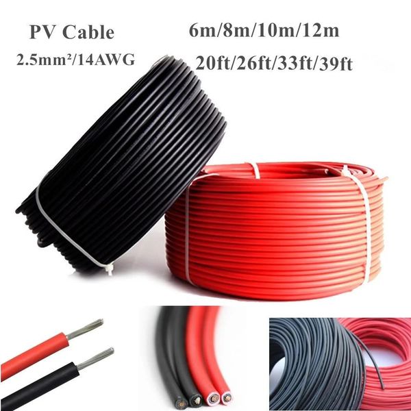 Accessoires Câble d'extension du panneau solaire 2,5 mm² 14 AWG 5m 10m 15m 20m 1 paire Fil de cuivre noir et rouge avec pour le connecteur Câble PV solaire