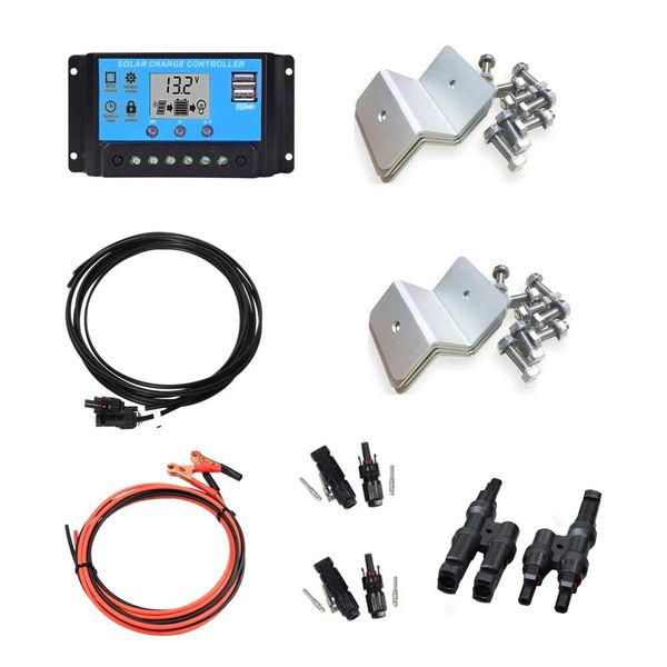 Accesorios Sistema de panel solar Accesorios Conjunto de 10a/20a/30a 12V 24V Controlador de carga PWM+Cable de conexión de batería+conector PV+soporte