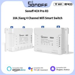 Accessoires Sonoff 4ch Pro R3 10A / Gang 4 Channel WiFi Smart Switch 433 MHz RF Remote WiFi Lights Switch Prendages 4 Appareils Fonctionnement avec Alexa