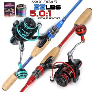 Accessoires Sougayilang 1 Set visstang haspel 2,1 m koolstofvezel spinstang en 5,0: 1 overbrengingsverhouding draaiende haspel max drag 10kg voor bas snoek