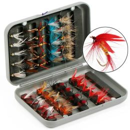 Accessoires Sougayilang 32pcs / 40/44pcs Trout Nymphe Fly Fishing Lere Kit Dry Wet Flies Nymphes Ice Fishing Lures Appâts artificiels avec boîte