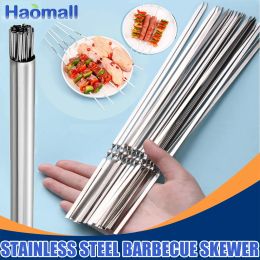 Accessories Stainless Steel Barbecue Skewer Reusable BBQ Skewers Kebab Iron Stick For Outdoor Camping Picnic Tools Cooking Tools