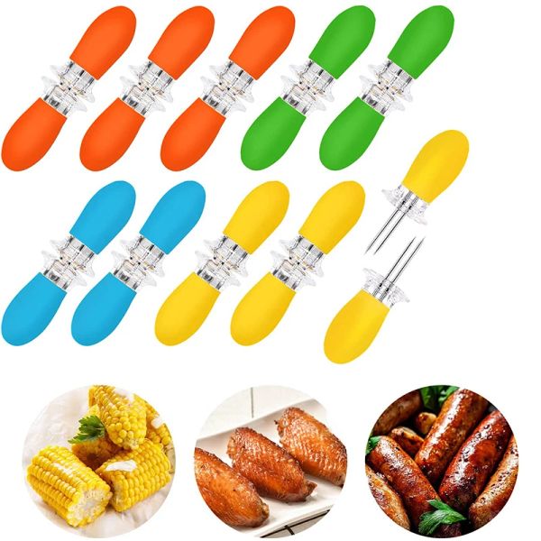 Accessoires Holdants de maïs en acier inoxydable Design Corn Cob Holders BBQ Forks Forks Corn on the Cob Cooking Parties Camping Trlocking Tool