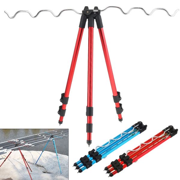 Accessoires Strong Aluminium ALLIAGE Télescopique 7 Groove Solder de tige de pêche pliable Tripod Stand Sea Fix Pole Polet Bleu Red Facultatif