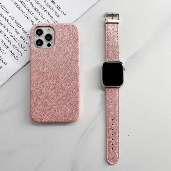 Accessoires adaptés à l'iPhone 12 11 Pro X XS MAX XR 7 8 Plus Étui de téléphone en cuir à motif litchi Bracelet Apple iWatch 38/40/42/44 mm Fhx13WS