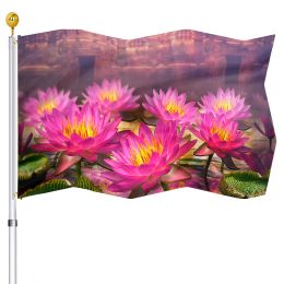 Accesorios Bandera floral de loto de verano Casa Patio interior Porche Decoración al aire libre Banderas Bandera de doble costura con 2 ojales para regalos para mujeres y hombres