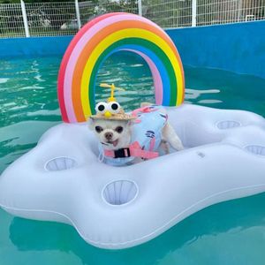 Accesorios para piscina de verano, suministros para perros, asiento con taza de nube de arcoíris, anillo de natación para perros, bebida de cerveza de Cola, barra de hielo de agua inflable