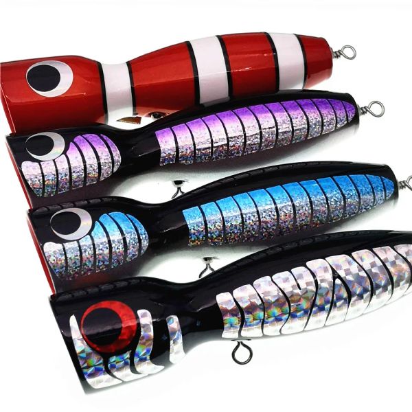 Accessoires Swolfy 4pcs 175 mm 120g en bois salée Popper Fishing Lure Big Game Topwater Trolling Lures 8 couleurs