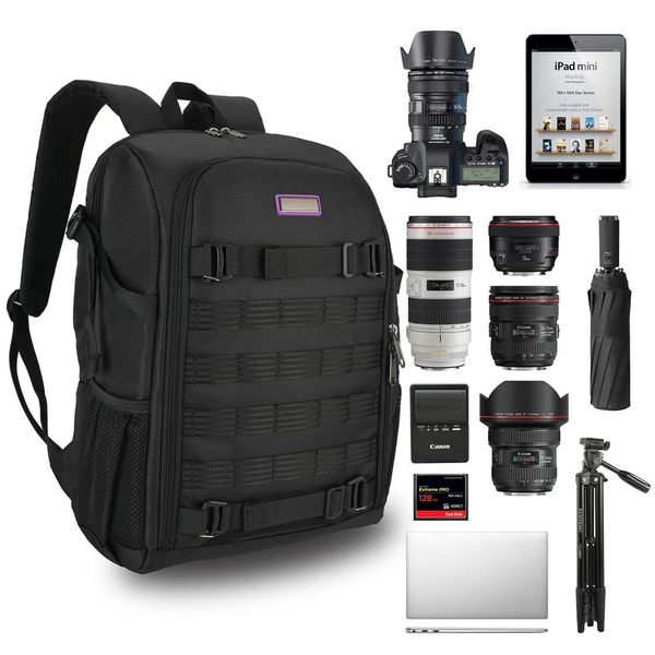Accessoires Sac pour appareil photo tactique grande capacité Dslr sac à dos photographie épaule sac étanche étui photo pour Canon Nikon Sony Pentax