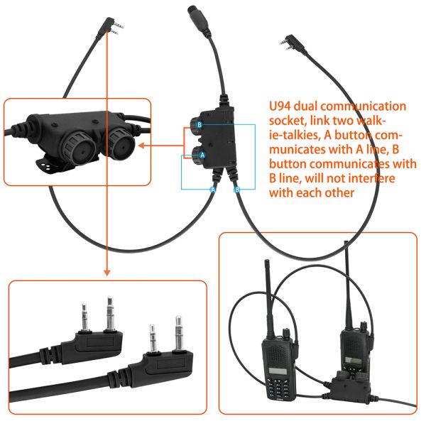 Accessoires tactique casque double communication tactique U94 RAC PTT avec bouche Kenwood pour Comtac Sordin Shooting Hunting Airsoft Headphone