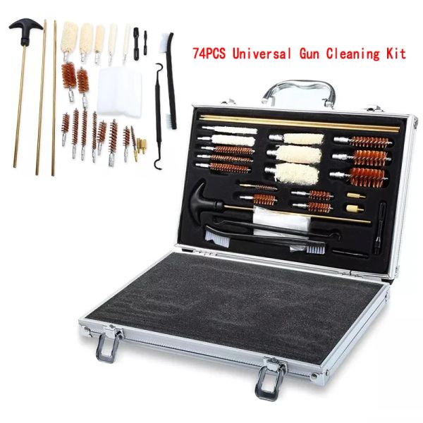 Accesorios Caza táctica 74pcs Kit de limpieza de armas universales Pistolas Rifle de caza Cleaner de armas de fuego