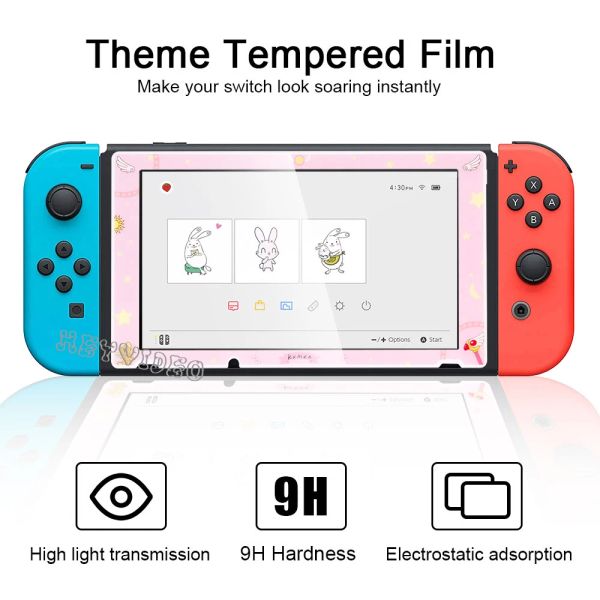 Accessoires Film de protecteur d'écran HD Temperred Glass 9H pour Nintendo Switch Screen Protector avec un film en verre d'image rose aile mignon pour Switch
