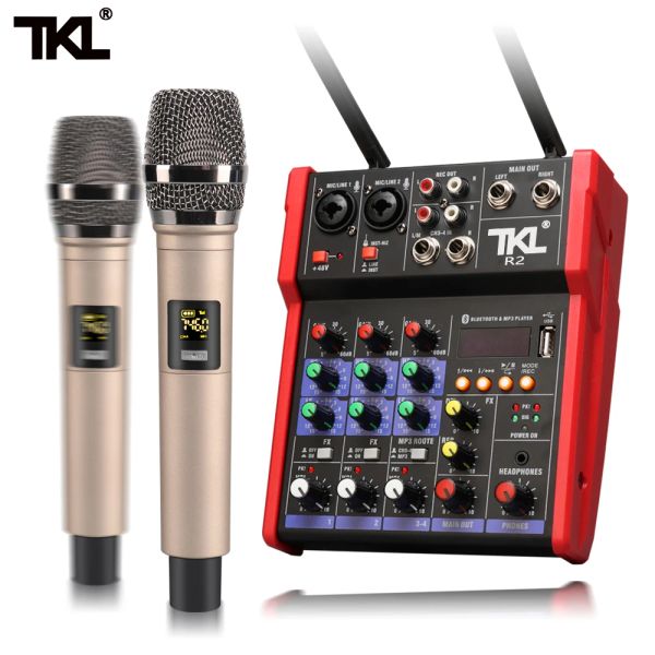 Accesorios TKL Audio Mixer UHF Micrófono Bluetooth Audio Mixer USB DJ Sound Mixing Console 4 canal 48V Potencia fantasma