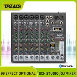 Accessoires TKLBLS Z8 8Channel Audio Mixer 99 Effets DSP avec interface audio USB Bluetooth Fonction DJ Mixer et stade EQ en 3Band extérieur