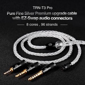 Accessoires TRN T3 PRO 8 Core Puur Zilver Kabel 2.5/3.5 MM Met MMCX/2PIN Connector Verbeterde Draad Oortelefoon Kabel Voor TRN VX PRO BAX MT1 PRO