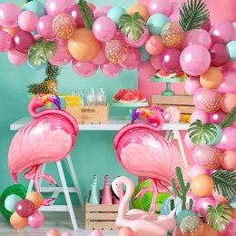 Accessoires Kit de guirlande de ballons flamants tropicaux ballons roses verts pour fête prénatale Luau hawaïenne fournitures de décoration de fête d'anniversaire