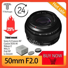 Accessoires Ttartisan Handmatige Focus 50mm F2 Volledig frame Grote diafragma Proteerbare cameralens voor Sony E/Nikon Z/Fuji XF/Canon RF/Canon EOSM