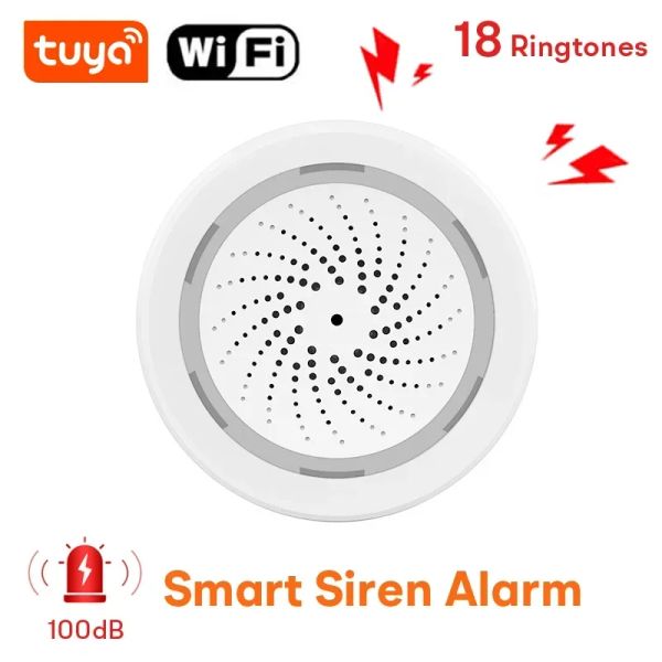Accessoires Tuya Smart WiFi Sirren Alarm 100db haut-haut-parleur intégré 18 sonneries en option STROBE Light Alert Home Automation Security System