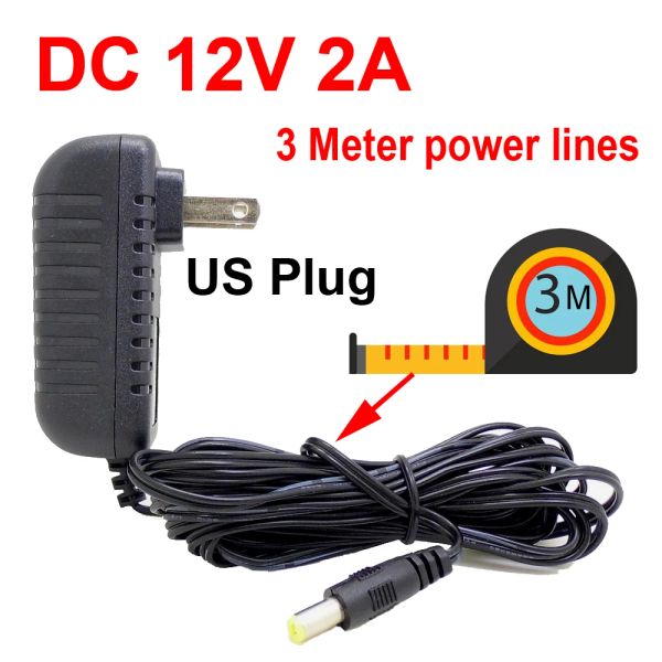 Accesorios Adaptador de alimentación de EE. UU. 3 metros Cable de cable AC/DC 3M Cable de cable para la cámara CCTV AC 100240V DC 12V 2A (2.1 mm * 5.5 mm)