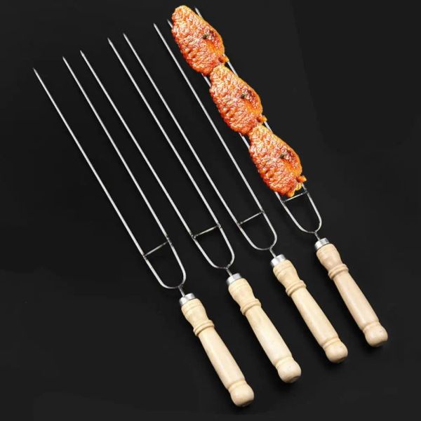 Accessoires Barbecue en acier inoxydable Ushaped Barbecue BBQ BBQ Stick Cooking Tool Wooden Handle Roast BBQ BBQ TOOL
